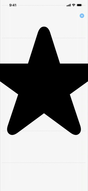 A star glyph pinch-zoomed to fill the screen with ascender and descender guide lines